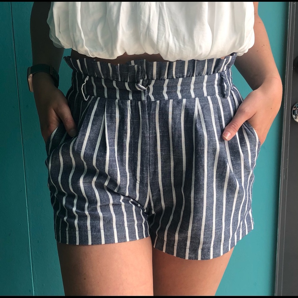 Lydelle striped paper bag shorts.